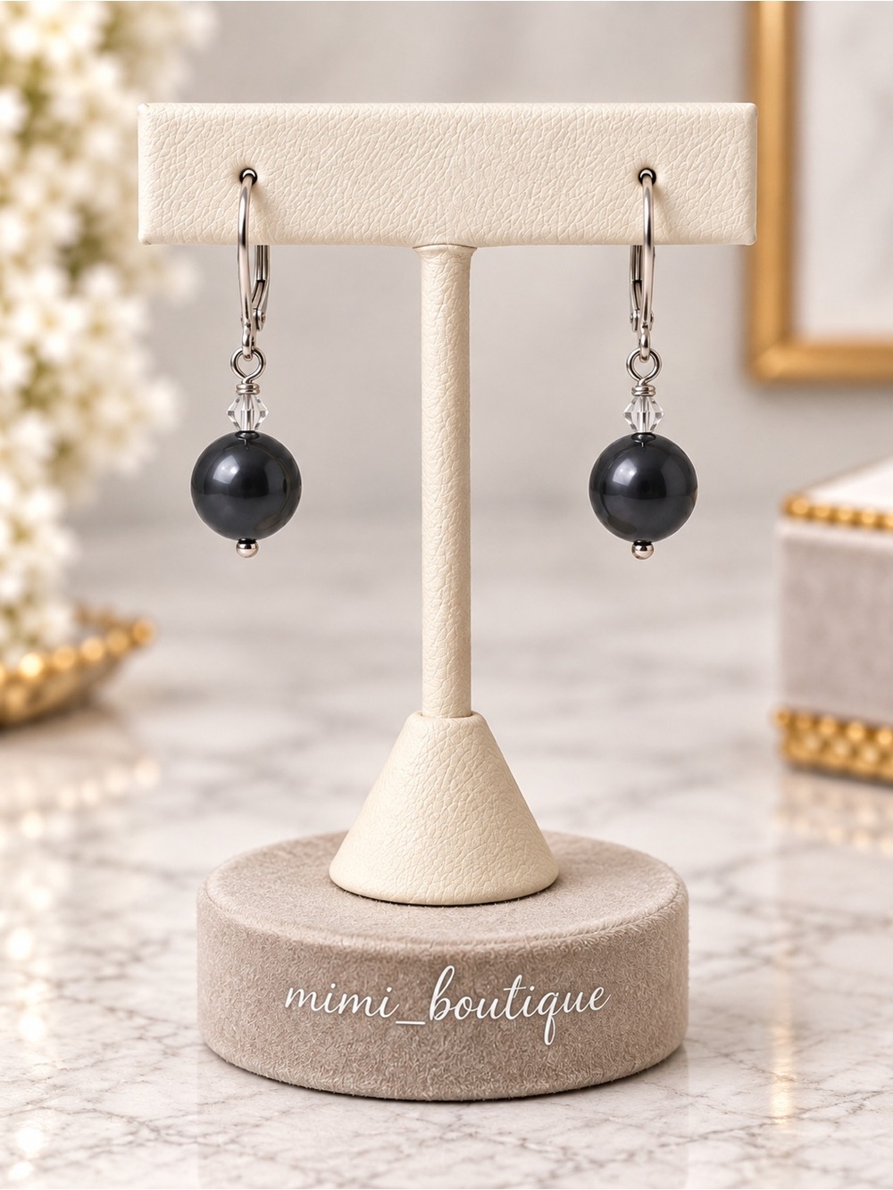 Handmade Swarovski Crystal Grey Pearl Earrings Crystal Accents